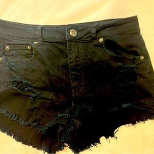 American Eagle Distressed Black Denim Shorts Size 10